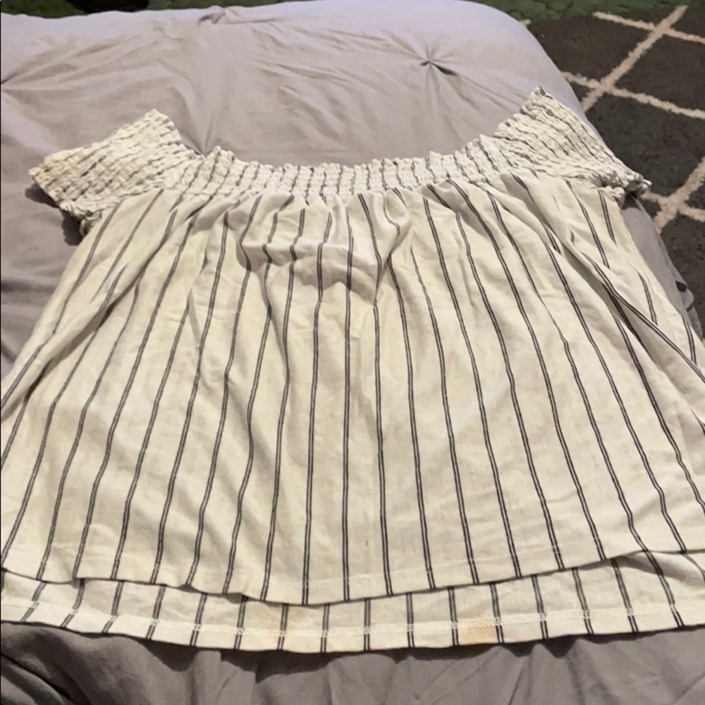 Grey and white off shoulder shirt